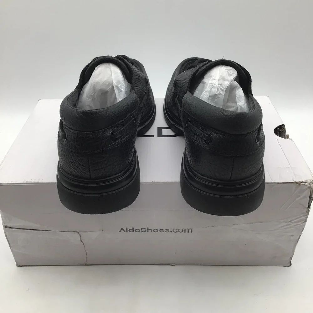 Aldo Seaexplorer Mens Black‎ Pebbled Leather Suede Boat Shoes Size 9.5 D NEW